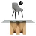 Newton Dining Set - 6 Seater - 180cm - Smoked Glass and Natural - 6 Claflin Grey Fabric Chair