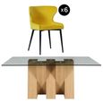 Newton Dining Set - 6 Seater - 180cm - Smoked Glass and Natural - 6 Langley Yellow Fabric Chair