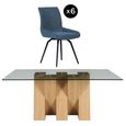 Newton Dining Set - 6 Seater - 180cm - Smoked Glass and Natural - 6 Malcom Blue Fabric Swivel Chair