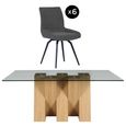 Newton Dining Set - 6 Seater - 180cm - Smoked Glass and Natural - 6 Malcom Dark Grey Fabric Swivel Chair