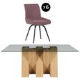 Newton Dining Set - 6 Seater - 180cm - Smoked Glass and Natural - 6 Malcom Pink Fabric Swivel Chair