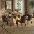 Newton Dining Set - 6 Seater - 180cm - Clear Glass and Natural - 6 Langley Brown Faux Leather Chair