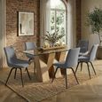 Newton Dining Set - 6 Seater - 180cm - Clear Glass and Natural - 6 Malcom Grey Fabric Swivel Chair