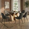 Newton Dining Set - 6 Seater - 180cm - Smoked Glass and Natural - 6 Claflin Dark Grey Fabric Chair