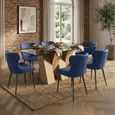 Newton Dining Set - 6 Seater - 180cm - Smoked Glass and Natural - 6 Langley Blue Fabric Chair