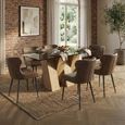 Newton Dining Set - 6 Seater - 180cm - Smoked Glass and Natural - 6 Langley Brown Faux Leather Chair