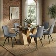 Newton Dining Set - 6 Seater - 180cm - Smoked Glass and Natural - 6 Malcom Grey Fabric Swivel Chair