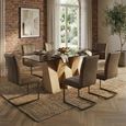 Newton Dining Set - 6 Seater - 180cm - Smoked Glass and Natural - 6 Tira Vintage Brown Faux Leather Cantilever Chair