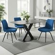 Vernal Dining Set - 4 Seater - 130cm - Grey Sintered Stone - 4 Malcom Blue Fabric Swivel Chair
