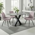 Vernal Dining Set - 4 Seater - 130cm - Grey Sintered Stone - 4 Malcom Pink Fabric Swivel Chair