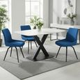 Vernal Dining Set - 4 Seater - 130cm - White Sintered Stone - 4 Malcom Blue Fabric Swivel Chair