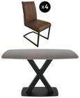 Vernal Dining Set - 4 Seater - 130cm - Grey Sintered Stone - 4 Tira Vintage Brown Faux Leather Cantilever Chair