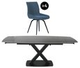 Vernal Extending Dining Set - 4-8 Seater - 140cm-200cm - Grey Sintered Stone - 4 Malcom Blue Fabric Swivel Chair