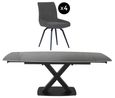 Vernal Extending Dining Set - 4-8 Seater - 140cm-200cm - Grey Sintered Stone - 4 Malcom Dark Grey Fabric Swivel Chair