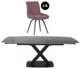 Vernal Extending Dining Set - 4-8 Seater - 140cm-200cm - Grey Sintered Stone - 4 Malcom Pink Fabric Swivel Chair