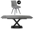 Vernal Extending Dining Set - 6-8 Seater - 160cm-240cm - Grey Sintered Stone - 6 Malcom Grey Fabric Swivel Chair