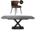Vernal Extending Dining Set - 4-8 Seater - 140cm-200cm - Grey Sintered Stone - 4 Langley Brown Faux Leather Chair