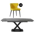 Vernal Extending Dining Set - 4-8 Seater - 140cm-200cm - Grey Sintered Stone - 4 Langley Yellow Fabric Chair