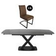 Vernal Extending Dining Set - 4-8 Seater - 140cm-200cm - Grey Sintered Stone - 4 Tira Vintage Brown Faux Leather Cantilever Chair