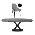 Vernal Extending Dining Set - 6-8 Seater - 160cm-240cm - Grey Sintered Stone - 6 Claflin Grey Fabric Chair