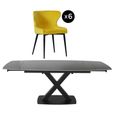 Vernal Extending Dining Set - 6-8 Seater - 160cm-240cm - Grey Sintered Stone - 6 Langley Yellow Fabric Chair