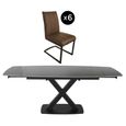 Vernal Extending Dining Set - 6-8 Seater - 160cm-240cm - Grey Sintered Stone - 6 Tira Vintage Brown Faux Leather Cantilever Chair
