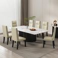 Lorea White Marble Dining Set - Venezia Cream Leather High Back Dining Chair