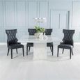 2 x Free Chairs - Turin Dining Set - 8 Seater - 140cm - Square - White Marble - Mimi Chairs - Black Faux Leather