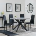 2 x Free Chairs - Novara Dining Set - 4 Seater - 130cm - Round - White Ceramic - 2x Lido Dining Chairs - Black Fabric - Black Legs