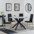 2 x Free Chairs - Novara Dining Set - 4 Seater - 130cm - Round - White Ceramic - 2x Lido Dining Chairs - Black Fabric - Gold Legs