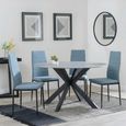 2 x Free Chairs - Novara Dining Set - 4 Seater - 130cm - Round - White Ceramic - 2x Lido Dining Chairs - Blue Fabric - Black Legs
