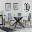 2 x Free Chairs - Novara Dining Set - 4 Seater - 130cm - Round - White Ceramic - 2x Lido Dining Chairs - Dark Grey Fabric - Gold Legs