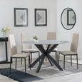 2 x Free Chairs - Novara Dining Set - 4 Seater - 130cm - Round - White Ceramic - 2x Lido Dining Chairs - Sand Fabric - Black Legs