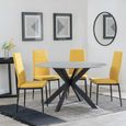 2 x Free Chairs - Novara Dining Set - 4 Seater - 130cm - Round - White Ceramic - 2x Lido Dining Chairs - Yellow Fabric - Black Legs