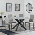 2 x Free Chairs - Novara Dining Set - 4 Seater - 130cm - Round - White Ceramic - 2x Metro Dining Chairs - Beige Leather - Black Legs