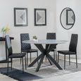 2 x Free Chairs - Novara Dining Set - 4 Seater - 130cm - Round - White Ceramic - 2x Metro Dining Chairs - Black Leather - Black Legs