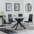 2 x Free Chairs - Novara Dining Set - 4 Seater - 130cm - Round - White Ceramic - 2x Metro Dining Chairs - Black Leather - Chrome Legs