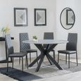 2 x Free Chairs - Novara Dining Set - 4 Seater - 130cm - Round - White Ceramic - 2x Metro Dining Chairs - Grey Leather - Black Legs