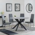 2 x Free Chairs - Novara Dining Set - 4 Seater - 130cm - Round - White Ceramic - 2x Metro Dining Chairs - Grey Leather - Chrome Legs