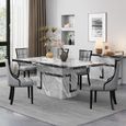 Venice Dining Set - 6 Seater - 160cm - Grey Marble - Paris Dining Chairs - Grey Leather