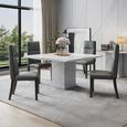 Turin Dining Set - 8 Seater - 140cm - Square - White Marble - Venezia Dining Chairs - Grey Leather