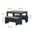 Highgate Dining Set - 2 Seater - 118cm - with 2 Benches - Navy Blue Painted