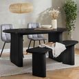 Axel Oval Dining Set - 6 Seater - 160cm - with 2 Grey Chairs and 1 Bench - Black Fluted