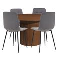 Axel Round Dining Set - 4 Seater - 120cm - with 4 Grey Chairs - Walnut Fluted