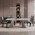 Taurus Dining Set - 6 Seater - 180cm - Beige Marble - Elite Dining Chairs - Grey Leather - High Back