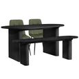 Axel Dining Set - 160cm - 6 Seater - Oval - Fluted - Black - Wood - 2 Chair and 1 Bench