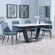 Alpha Extending Dining Set - 4-6 Seater - 140cm-180cm - White Ceramic - Darwin Dining Chair - Dark Grey Fabric