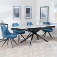 Apollo Grey Ceramic Extending Dining Set - Arctic Blue Velvet Fabric Swivel Dining Chair