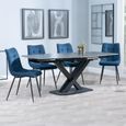 Arctic Black Ceramic Swivel Top Extending Dining Set - Corona Blue Fabric Dining Chair