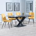 Arctic Black Ceramic Swivel Top Extending Dining Set - Corona Yellow Fabric Dining Chair
